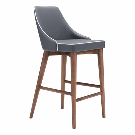 GFANCY FIXTURES 37 x 18 x 19.7 in. Dark Gray with White Piping & Walnut Counter Chair GF3656523